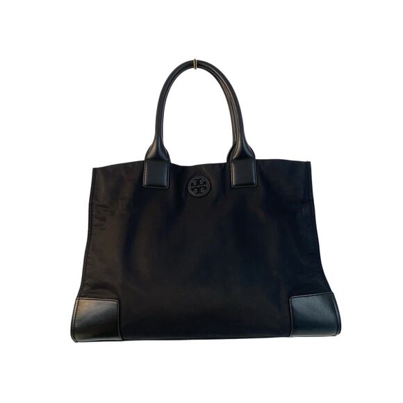 Tory Burch Ella Tote Lg Nylon/leather Dbl Handles Black - Picture 2 of 14